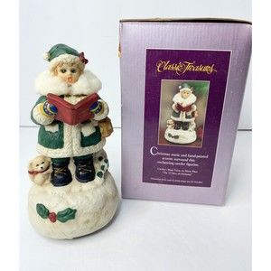 Vintage Classic Treasures Christmas Music Box Porcelain Boy Caroler w Box 6787